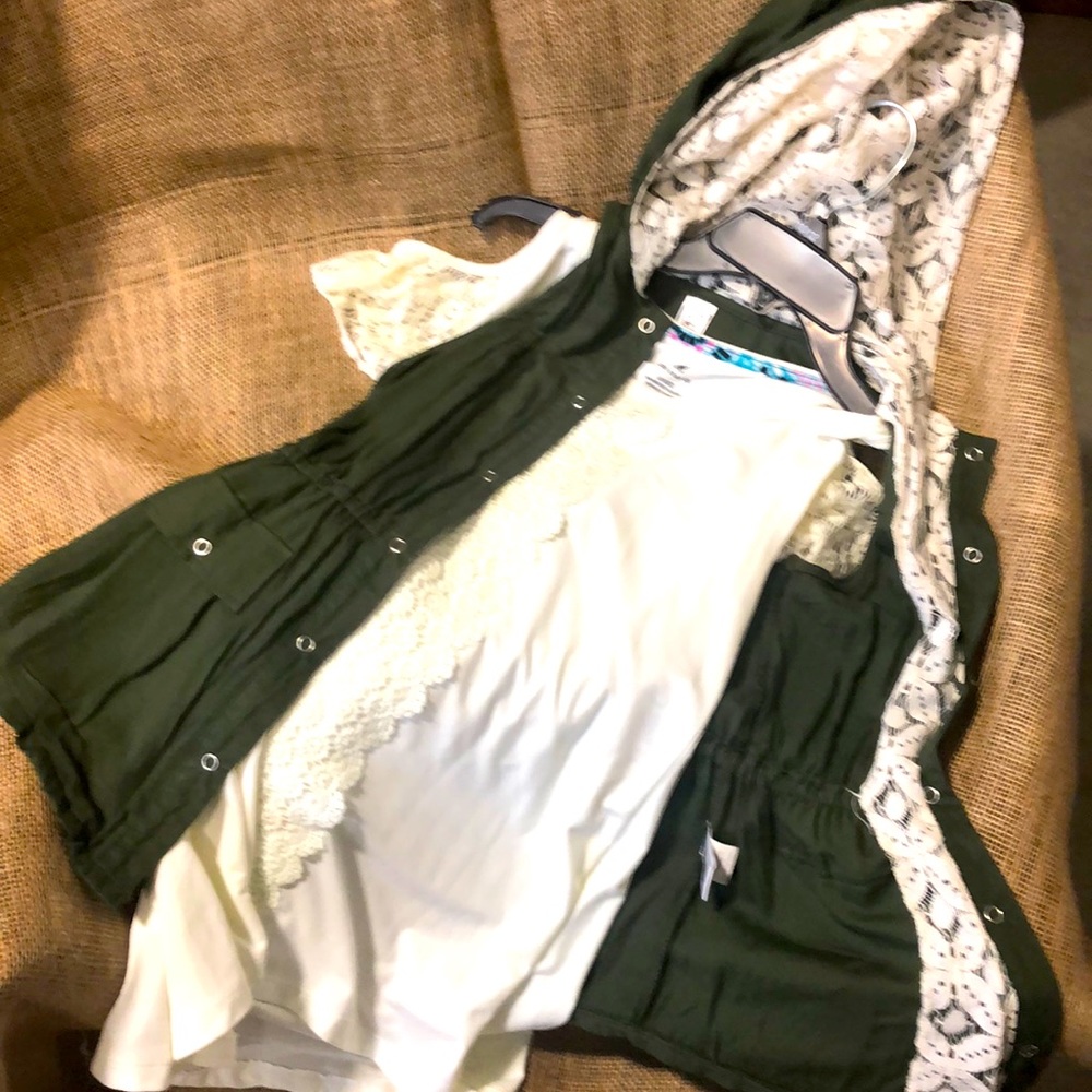 Cream top with Olive vest -lace detail never worn